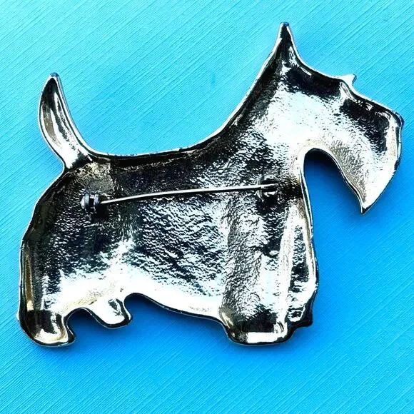 Vintage Gold Tone Matte Large Scottie Dog 70's Brooch Pin - Picture 5 of 5